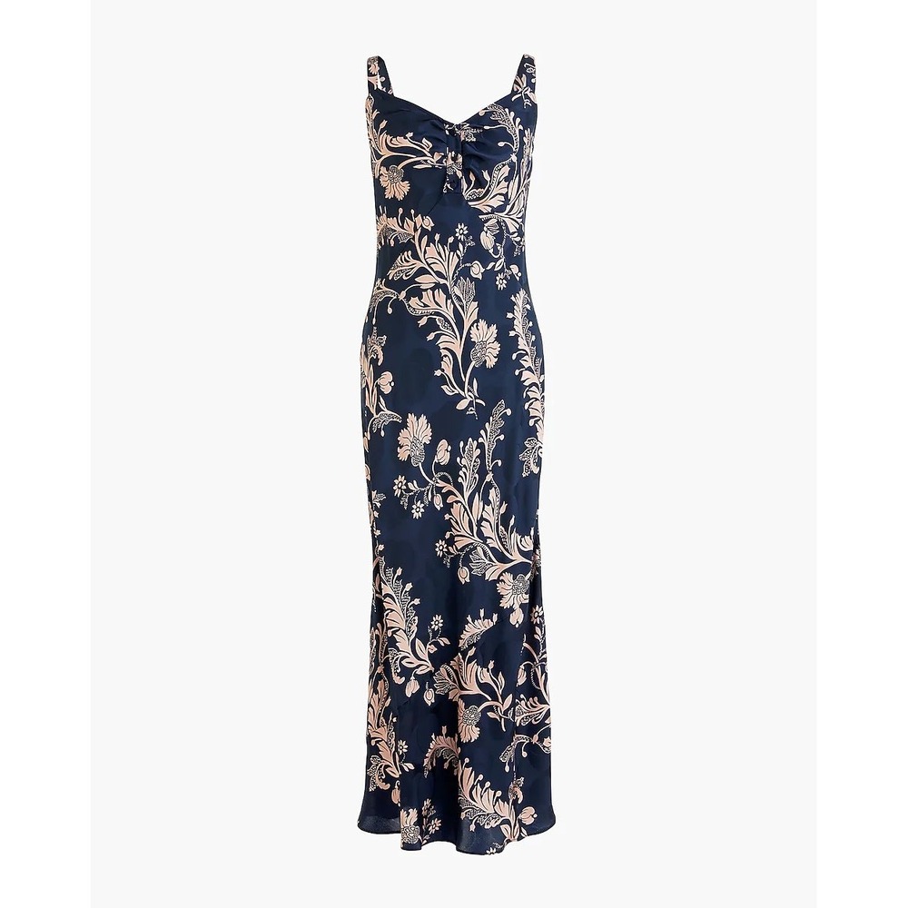 J. Crew Collection Silk Midi Dress in Baroque Floral Size 2 Navy Pink